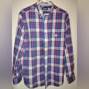Chaps Blue And Pink Cotton Colorful Button Down Shirt Size L/G